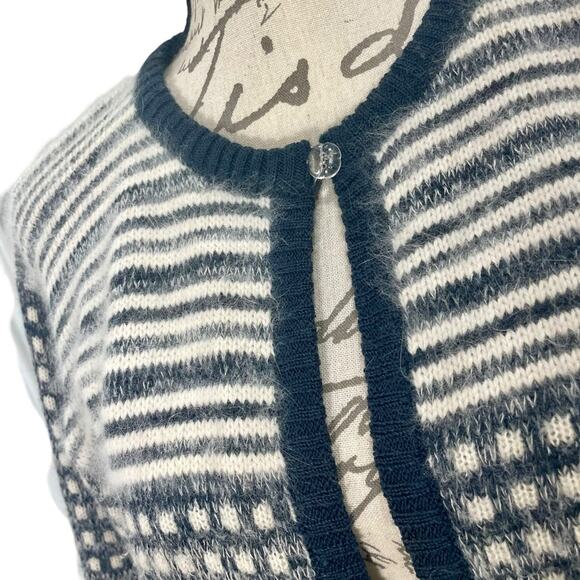 Vintage 1980s Cream & Gray Handmade Knit Open Cardigan Size Medium Geometric - Picture 9 of 13